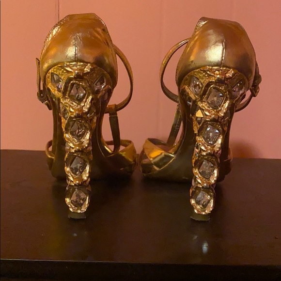 Miu Miu Gold Leather with Swarovski Jeweled Heel - Picture 3 of 5